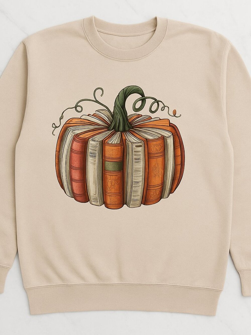 Book Pumpkin Fall Sweatshirt Oversized Crewneck Bookish Reader Thanksgiving Tan